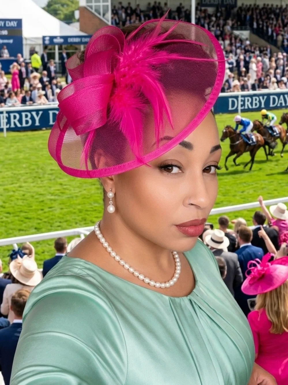 Fuscia Fascinator Hat with Feather Detail - Women Accessories